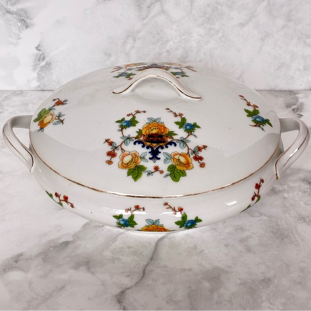 Vintage EDELSTEIN Bavarian China Floral Design Serving Bowl with Lid